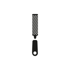 Simple hand saw isolated symbol. Tools carpenter, repairmen. Sawing. Black icon on white background, minimal design.