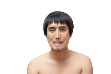 Fototapeta na wymiar asian men make crazy face isolated on white background