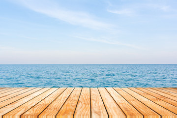 View of sea and sky on wood floor, for mock up product display b