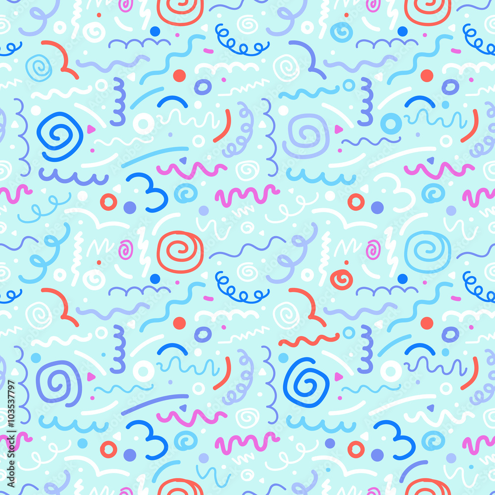 Poster different hand-drawn doodle elements pattern. abstract seamless