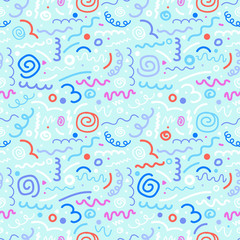 Different hand-drawn doodle elements pattern. Abstract seamless