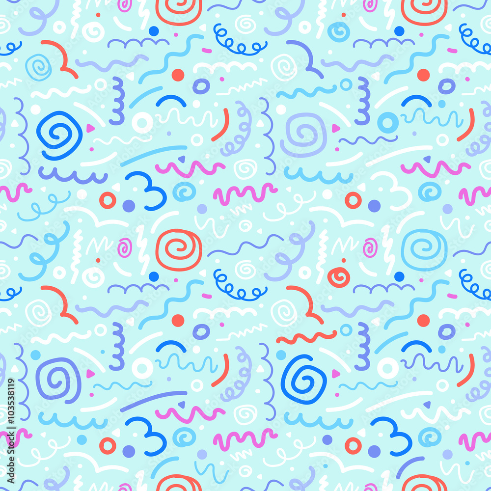 Aufkleber different hand-drawn doodle elements pattern. abstract seamless
