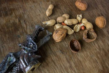 Walnuts and peanuts in a peel 