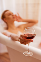 Woman taking a bath