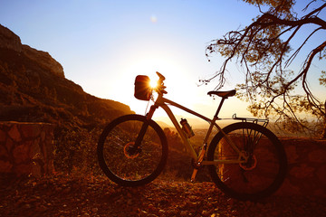 Fototapeta na wymiar Mountain bike MTB sunset in Denia at Montgo