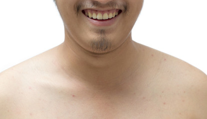 Naklejka premium men mouth smile show teeth isolated on white background