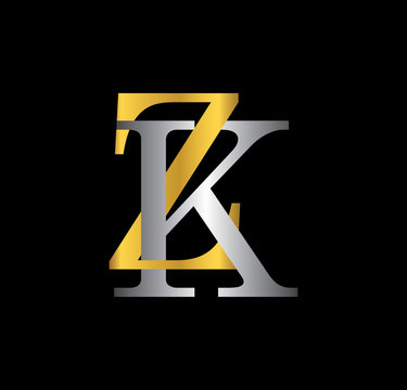 ZK initial letter with gold and silver