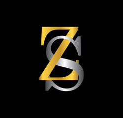 ZS initial letter with gold and silver - obrazy, fototapety, plakaty