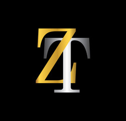 ZT initial letter with gold and silver