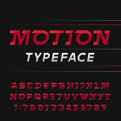 Motion alphabet vector font. Speed effect letters and numbers. Vector typography for logos, headlines, posters etc.