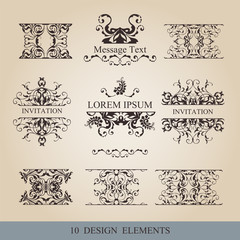 Calligraphic elements vintage set . Vector frame ornament
