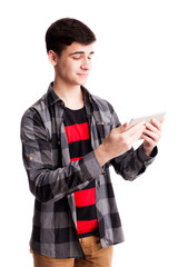 Student watching tv on tablet isolated