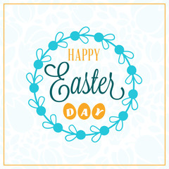 Happy Easter. Vector Vintage Holiday Badge. Vector Template for Greeting Card. Floral Background. Happy Easter Day, Easter Sunday, Easter Greeting Card
