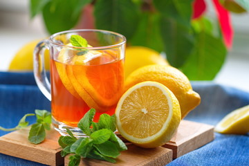 Tea with lemon and mint