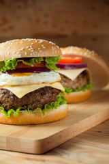 hamburger with fried egg