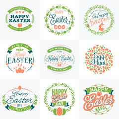 Fototapeta premium Set of Vector Happy Easter Label Elements. Vintage Holiday Badges. Vector Templates for Greeting Card