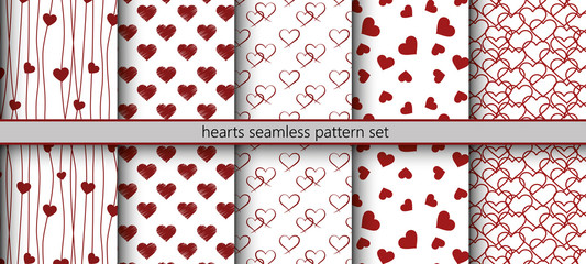 red hearts seamless pattern set