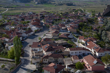 Roofs of the village of Cavusin. View from above. Chavushin. Cappadocia. Turkey.