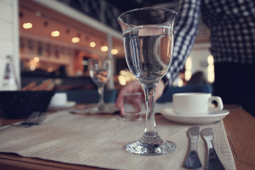 glass of water in the interior of the restaurant
