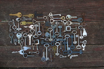 Keys locks wooden background