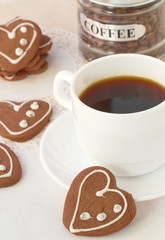Cup of coffee and chocolate cookies