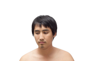 Naklejka premium sad face from asia men isolated on white background