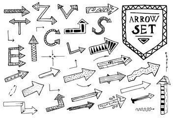 Hand drawn arrow icons set on white background.