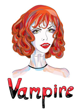 Portrait of a vampire girl with red hair