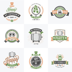 Obraz premium Set of St. Patricks Day Retro Holiday Badges. Vector Greetings Card Design. Saint Patricks Day Background. Happy Saint Patricks Day