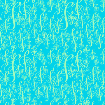Seamless music pattern with a treble clef.