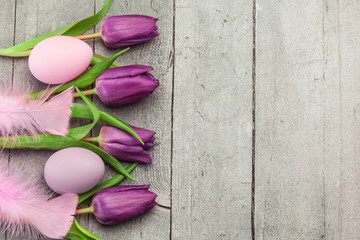 Easter eggs and tulips