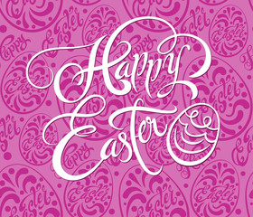 Happy Easter lettering design on pink background. Vector illustration