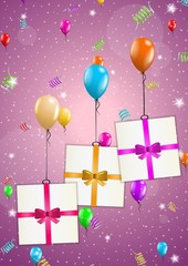birthday card with balloons and gift