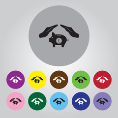 Illustration of two hands protecting or giving a euro piggy bank