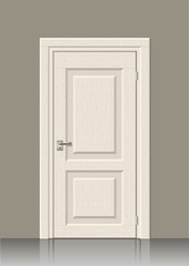Naklejka premium Wooden door in vector graphics on the wall in the interior of the room