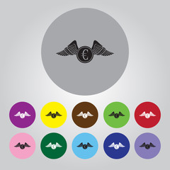 Coin euro with wings icon vector