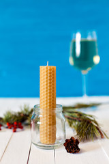 The candle made of beeswax comb for meditation