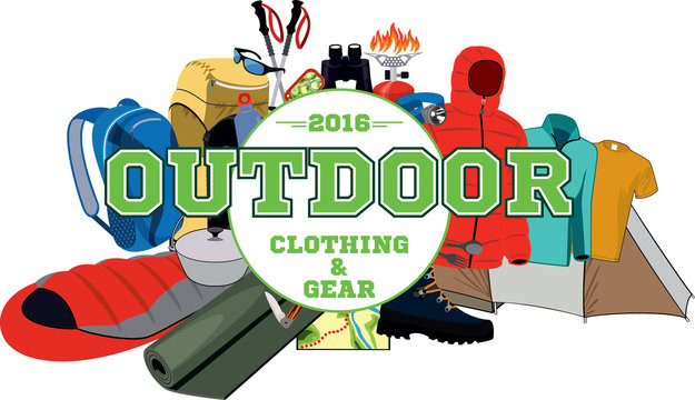 vector outdoor gear store emblem with type design and clothing and equipment