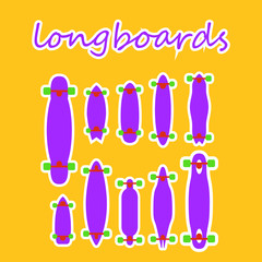 longboard shapes and types on a colored background