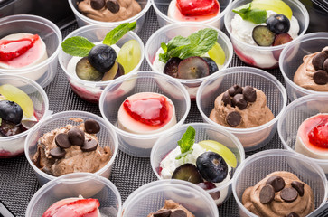 closeup set different canapes and snacks