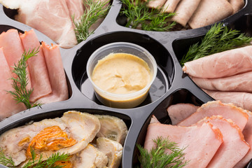 closeup set different canapes and snacks