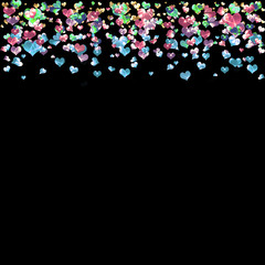 Valentines day abstract black background with confetti hearts