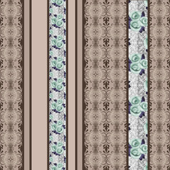 Seamless floral mint roses pattern retro striped background