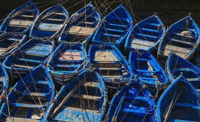 Fishing boats and fishing nets in the port of Essaouira, Morocco, North Africa
