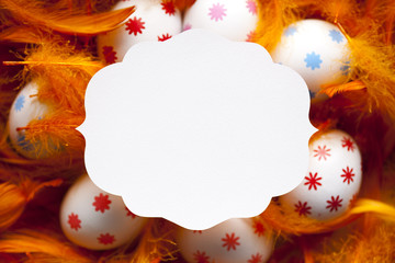 Blank label and Easter eggs in background