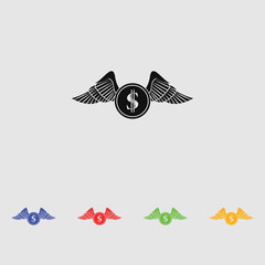 Coin dollar with wings icon vector