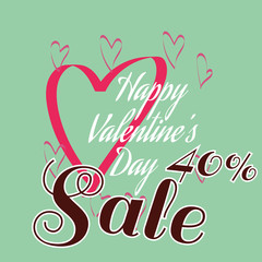 Obraz premium Happy Valentine's Day Sale Banner. Big Pink Heart Silhouette and White Congratulation Text on Green Backdrop. Black Sale Message Digital background vector percentage discount banner.