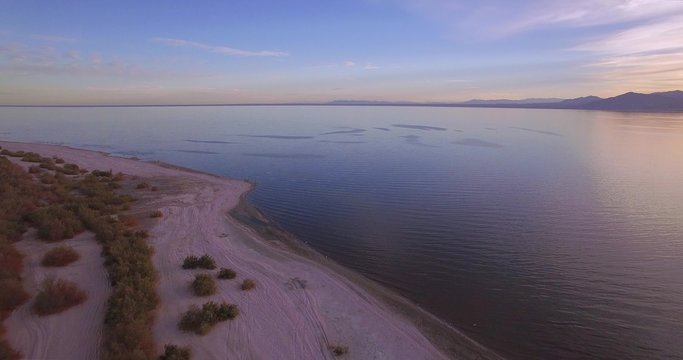 Beach To Water / 4K flight from the beach to the water with some bird flying around.
