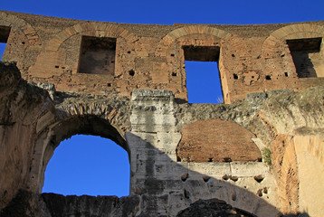 ROME, ITALY - DECEMBER 21, 2012: Inside the Colosseum, also known as the Flavian Amphitheatre in Rome, Italy