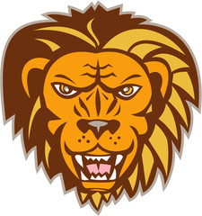 Obraz premium Angry Lion Big Cat Growling Head Retro